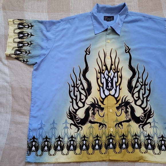 NWOT y2k Dragon Fire & Flames Hawaiian Shirt - Picture 4 of 11